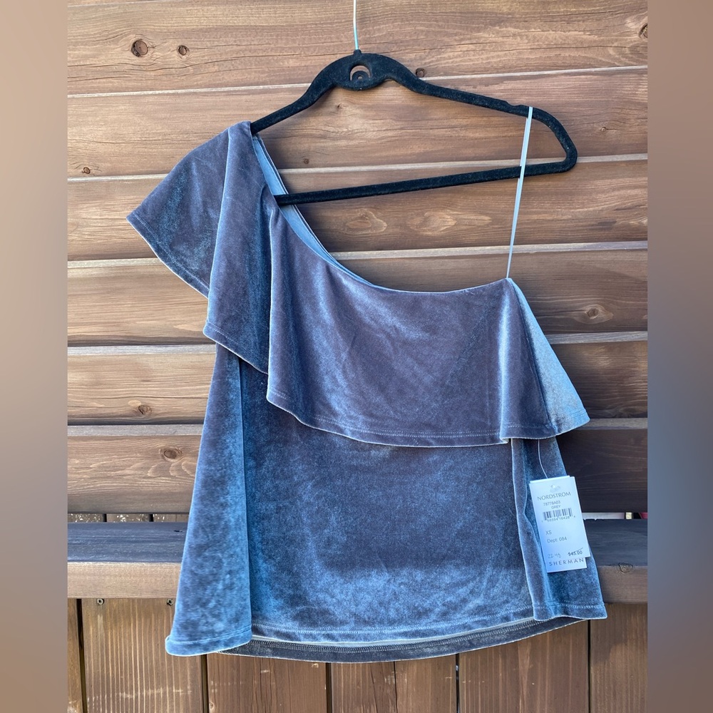 Ten Sixty Sherman Nordstrom Grey One Shoulder Ruffle Top Size XS